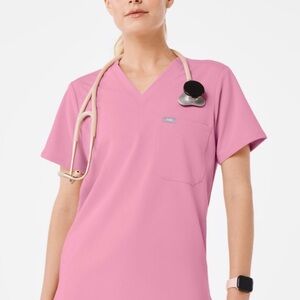 Figs Catalina Pink V-Neck Women's Top xs petite